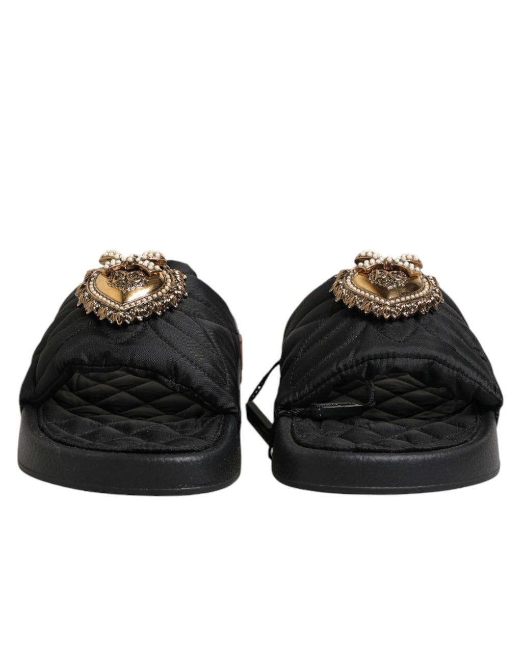 Dolce & Gabbana Schwarze Devotion Matelassé Leder-Slides