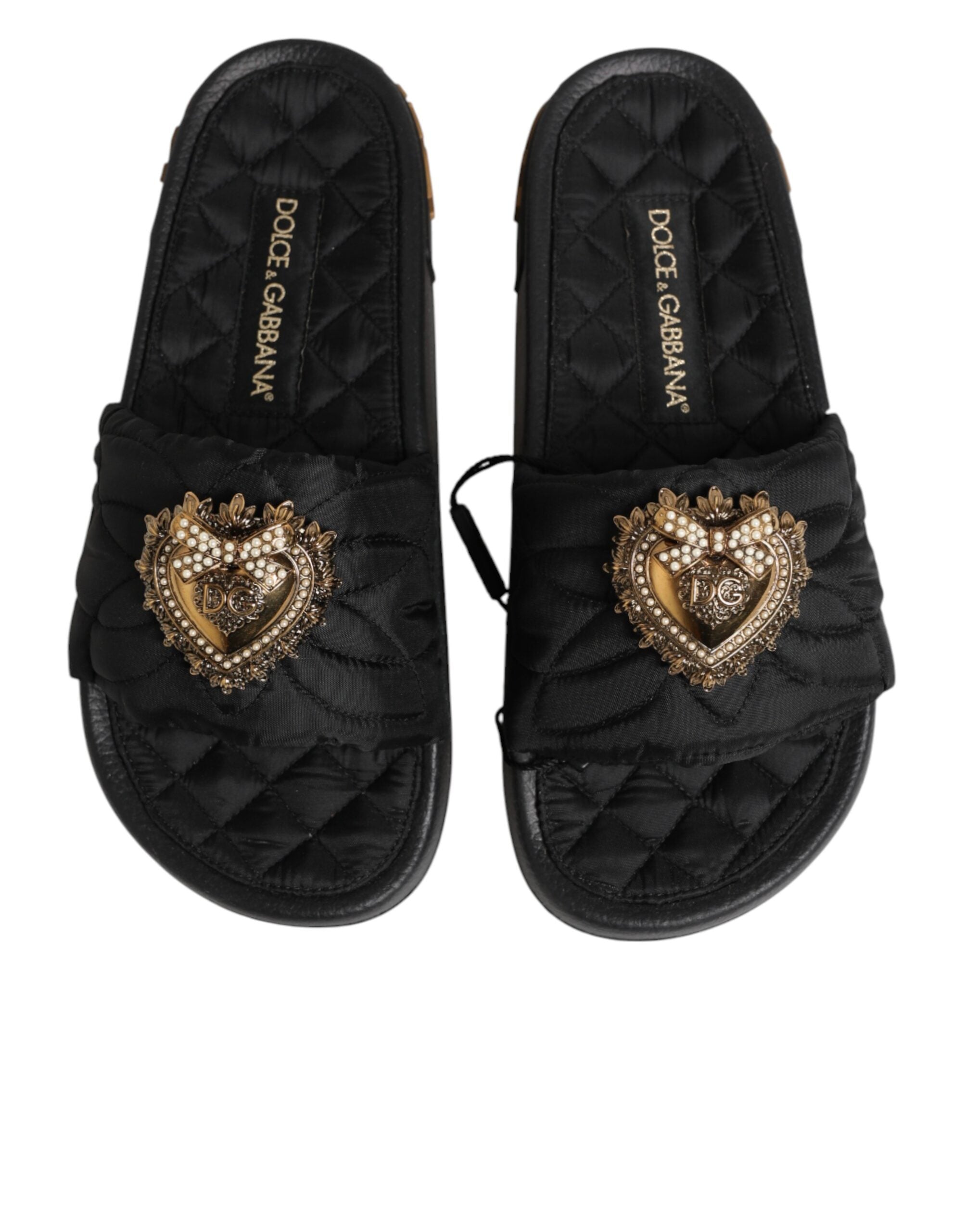 Dolce & Gabbana Schwarze Devotion Matelassé Leder-Pantoletten