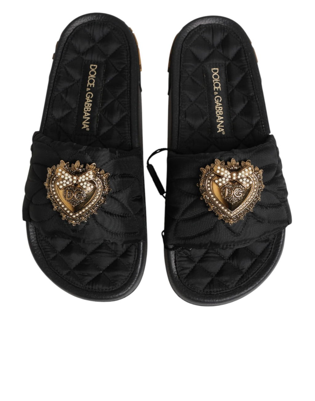 Dolce & Gabbana Schwarze Devotion Matelassé Leder-Slides