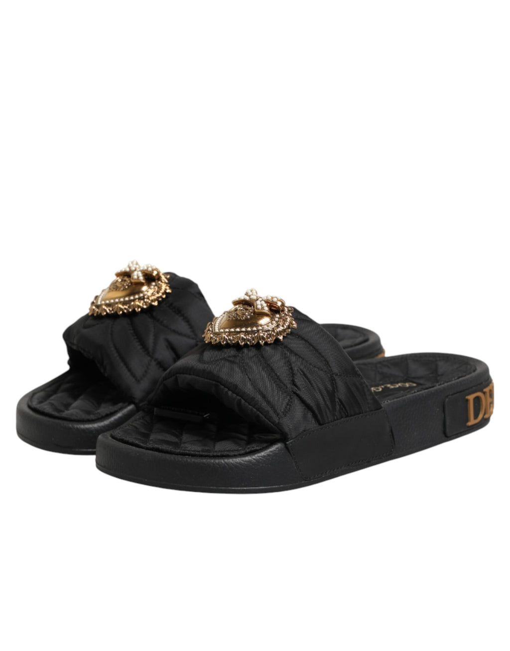 Dolce & Gabbana Schwarze Devotion Matelassé Leder-Pantoletten