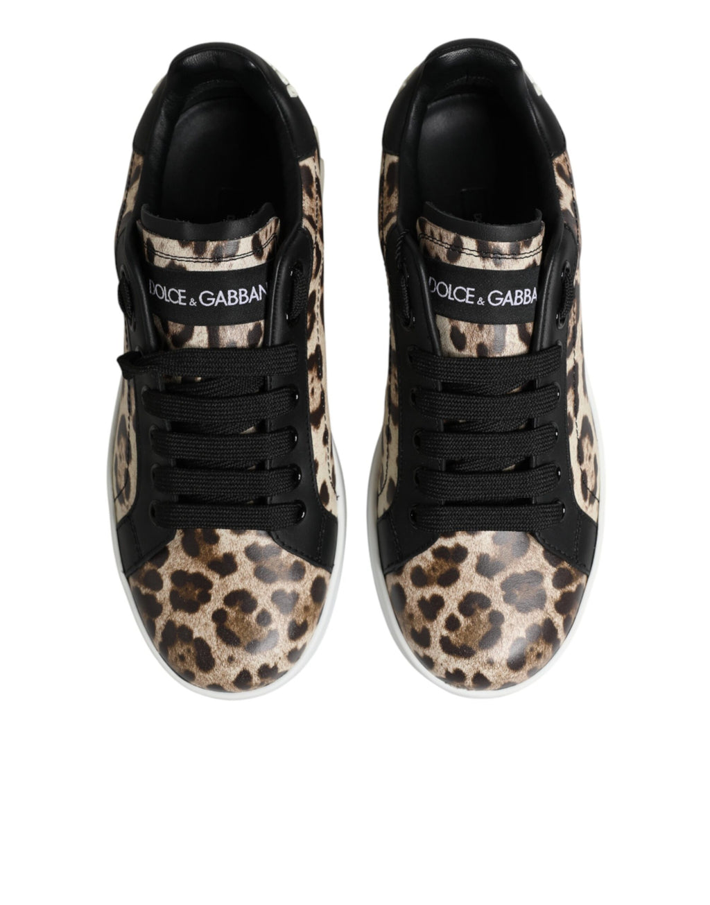 Dolce & Gabbana Braune Leder-Sneakers mit Leopardenmuster