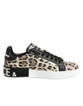 Dolce & Gabbana Braune Leder-Sneakers mit Leopardenmuster