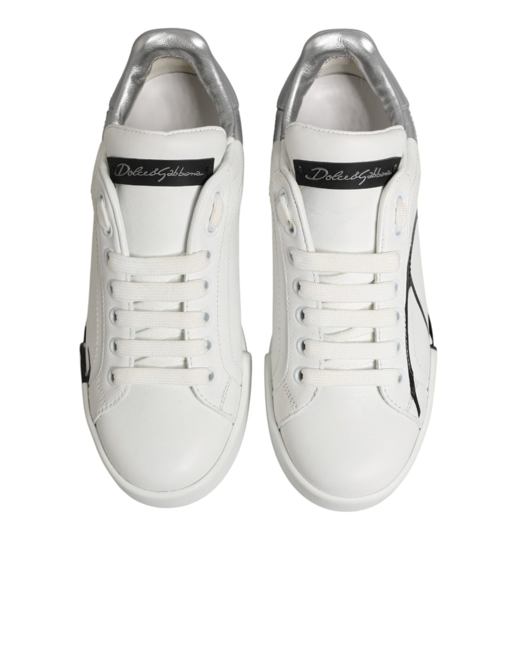 Dolce & Gabbana White and Grey Leather Low-Top Sneakers