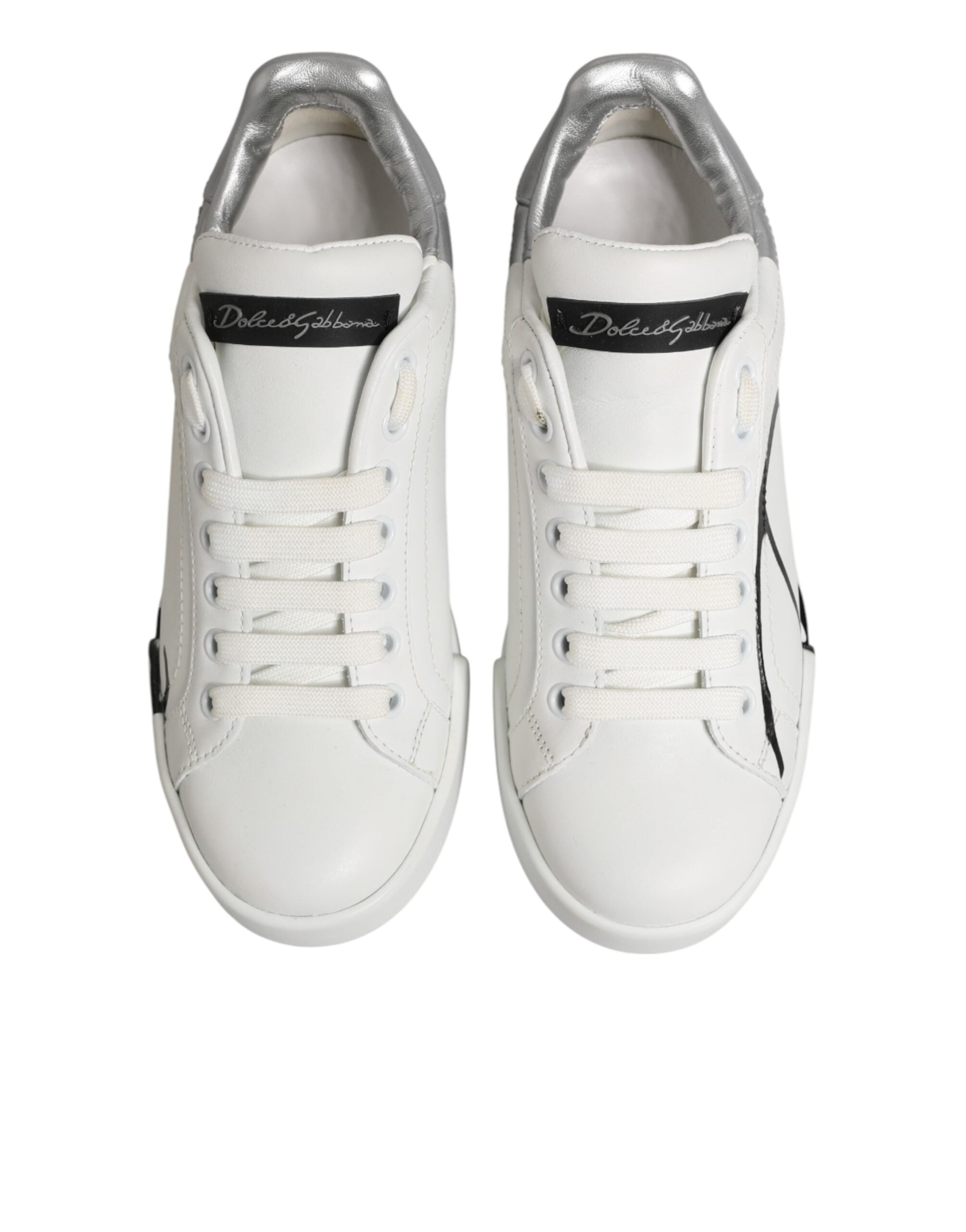 Dolce & Gabbana White and Grey Leather Low-Top Sneakers