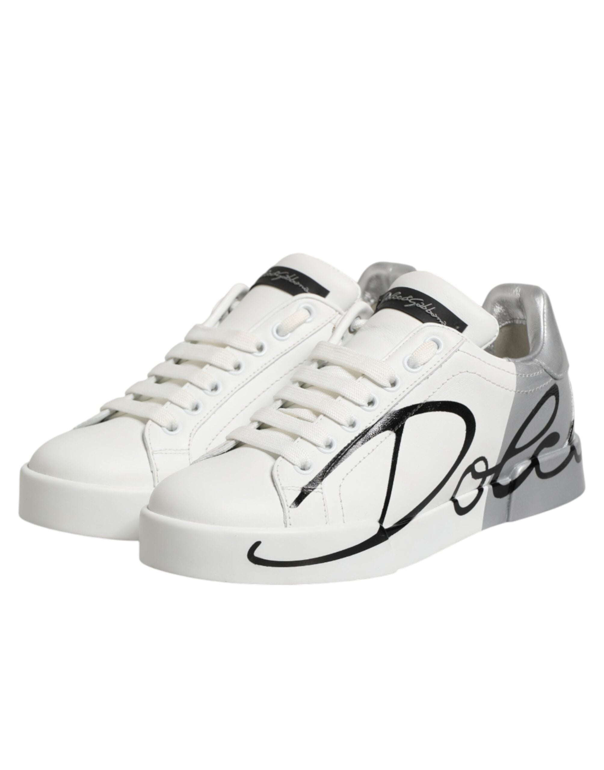 Dolce & Gabbana White and Grey Leather Low-Top Sneakers
