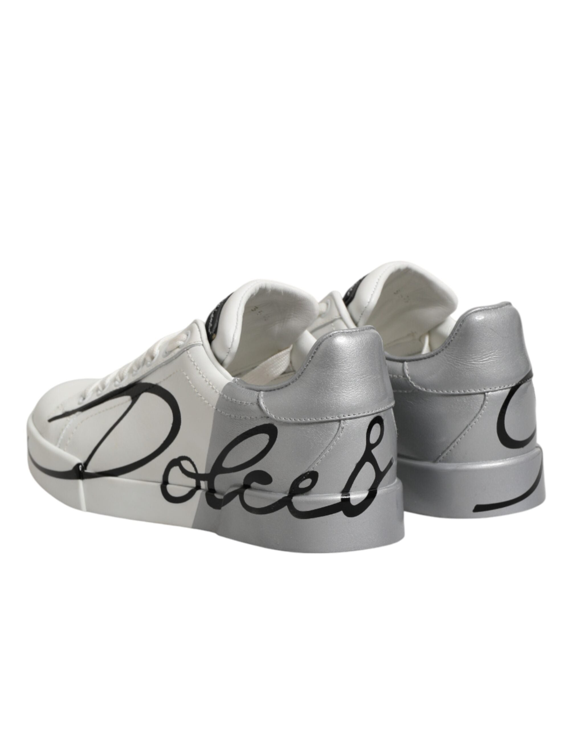 Dolce & Gabbana White and Grey Leather Low-Top Sneakers