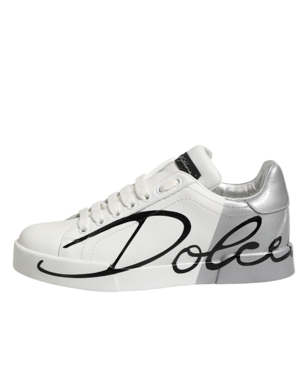 Dolce & Gabbana White and Grey Leather Low-Top Sneakers