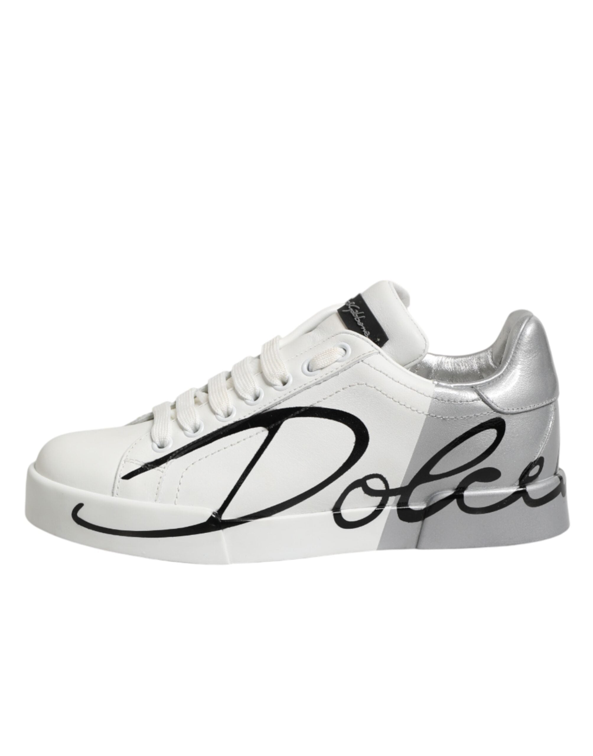 Dolce & Gabbana White and Grey Leather Low-Top Sneakers