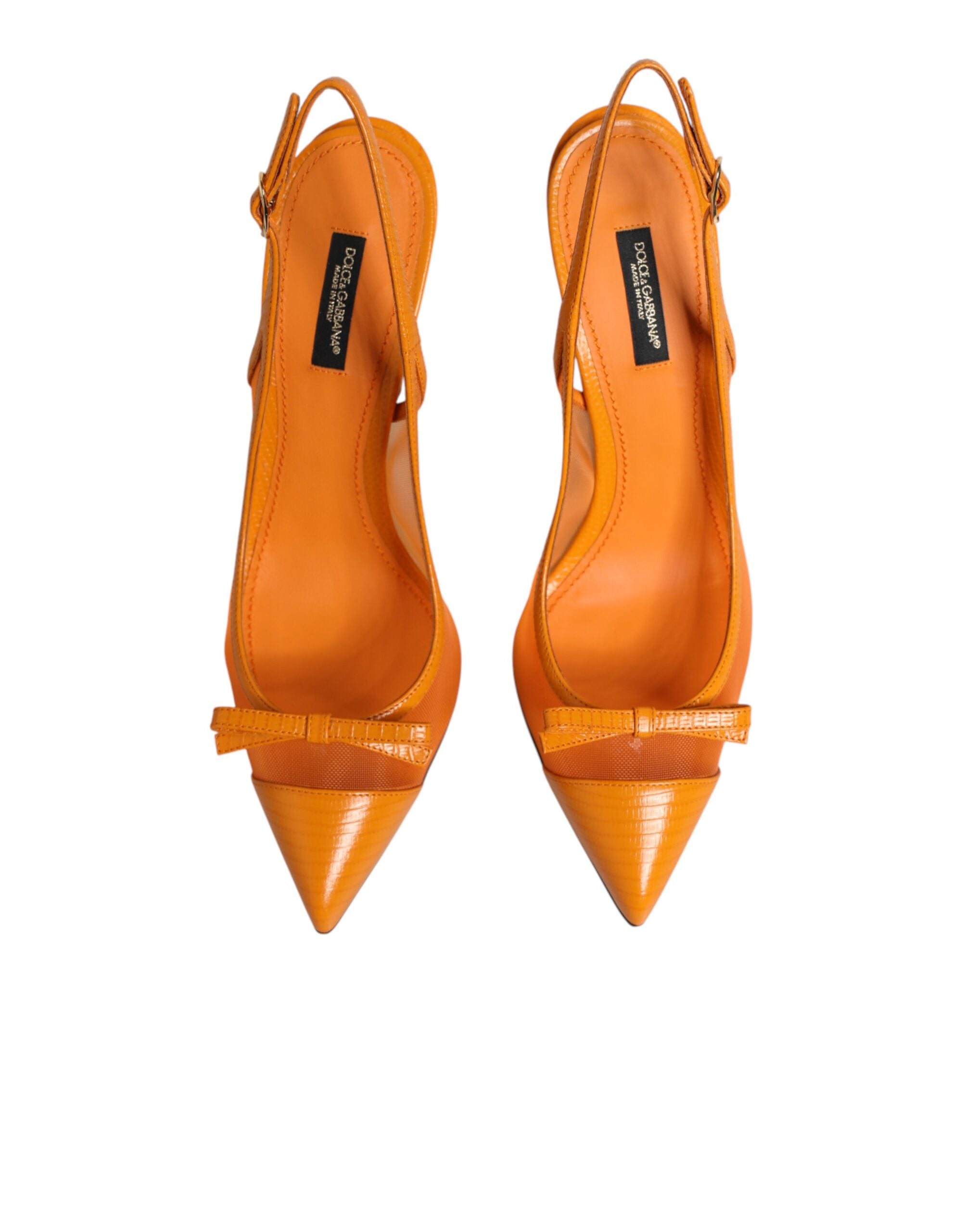 Dolce & Gabbana Orange Leather Mesh Slingback Pumps