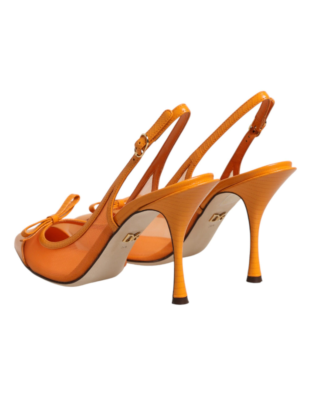 Dolce & Gabbana Orange Leather Mesh Slingback Pumps