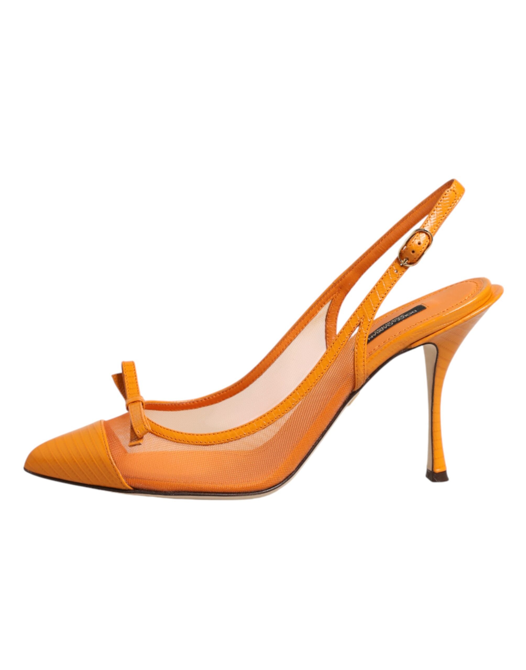 Dolce & Gabbana Orange Leather Mesh Slingback Pumps