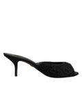 Dolce & Gabbana Schwarze bestickte Slip-On-Pantoletten mit Absatz