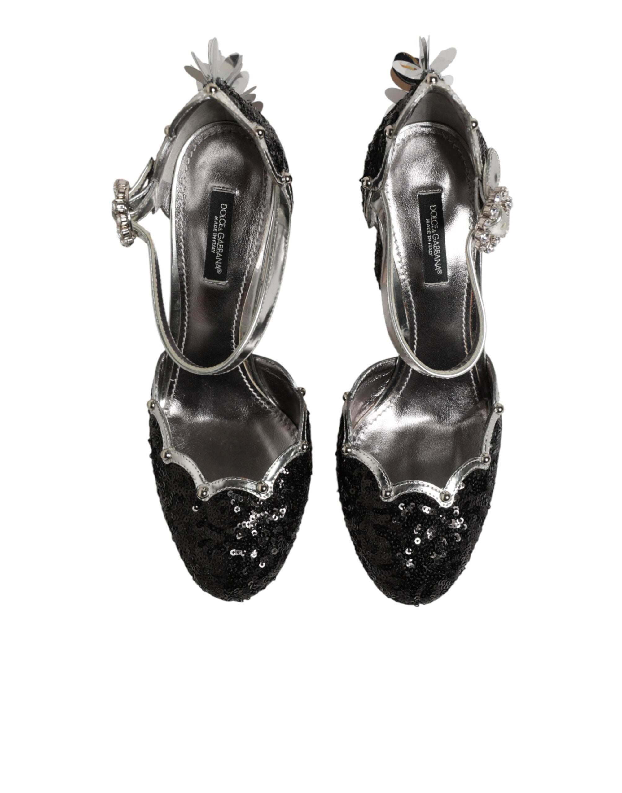 Dolce & Gabbana Black Sequin Ankle Strap Sandals