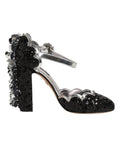 Dolce & Gabbana Black Sequin Ankle Strap Sandals