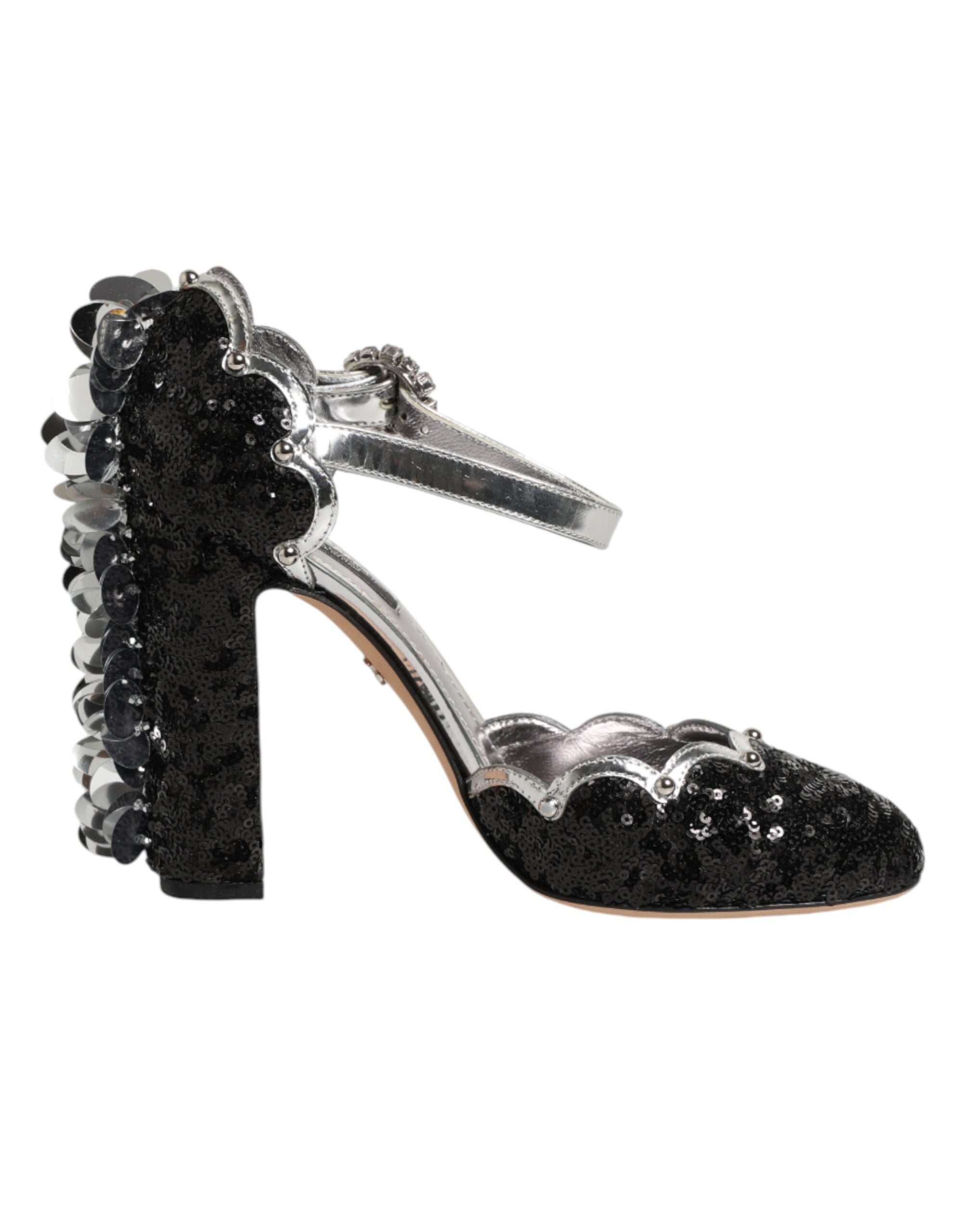 Dolce & Gabbana Black Sequin Ankle Strap Sandals