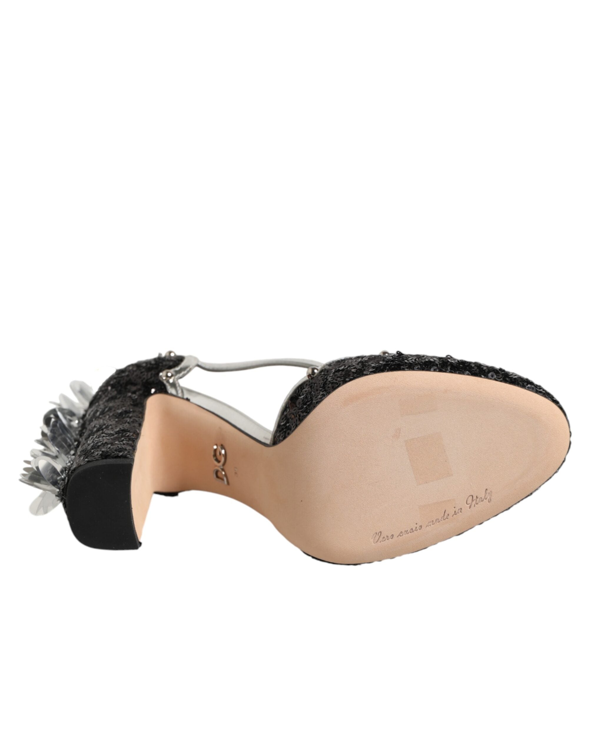 Dolce & Gabbana Black Sequin Ankle Strap Sandals