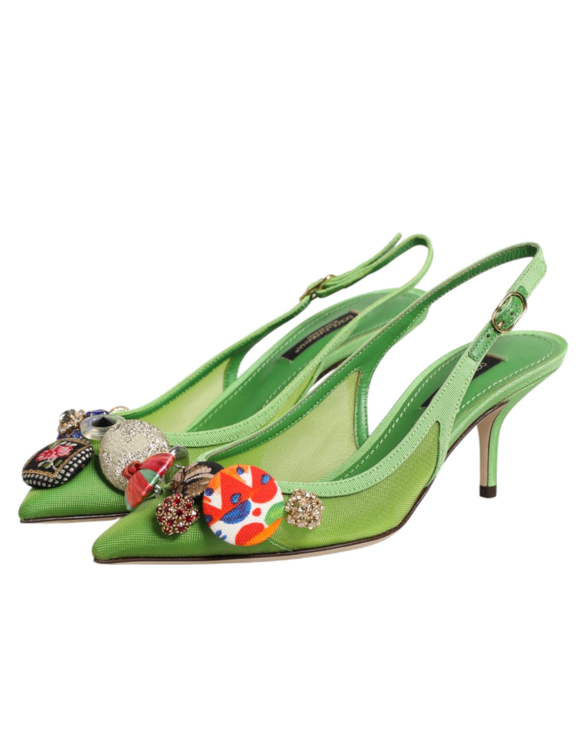 Dolce & Gabbana Grüne Slingback-Pumps mit Verzierungen