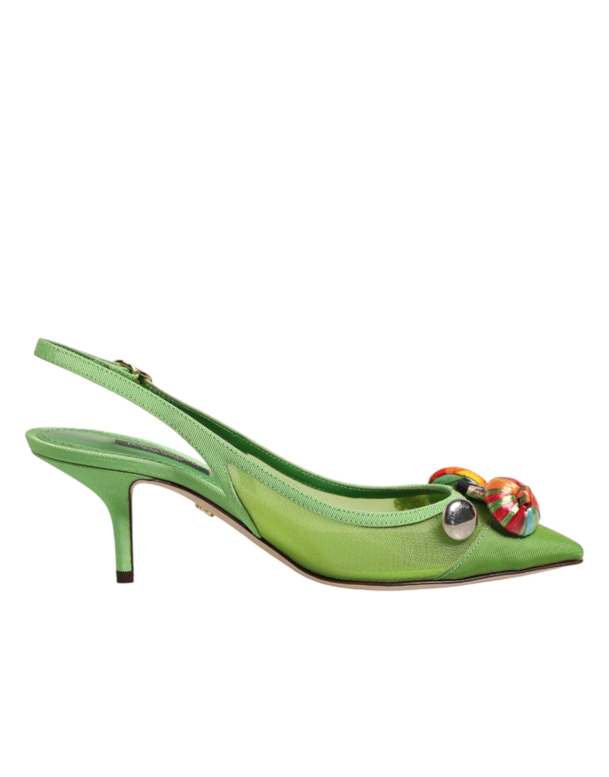 Dolce & Gabbana Grüne Slingback-Pumps mit Verzierungen