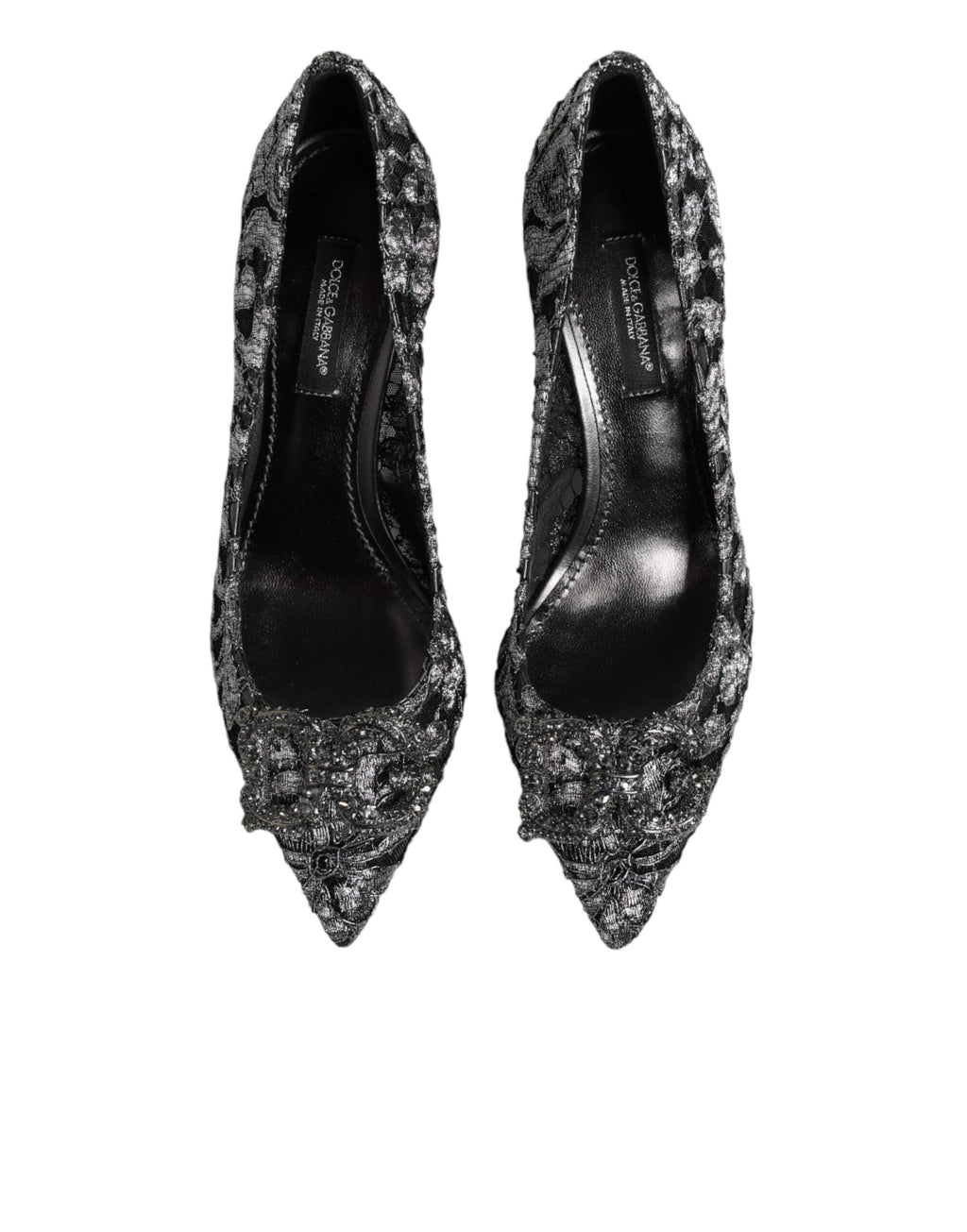 Dolce & Gabbana Silberne Spitzen-Pumps mit DG Amore Absatz