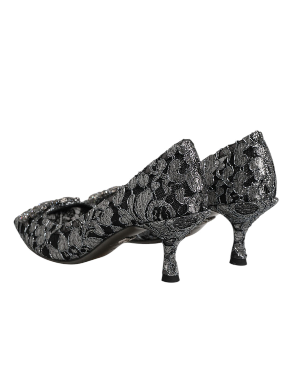 Dolce & Gabbana Silberne Spitzen-Pumps mit DG Amore Absatz
