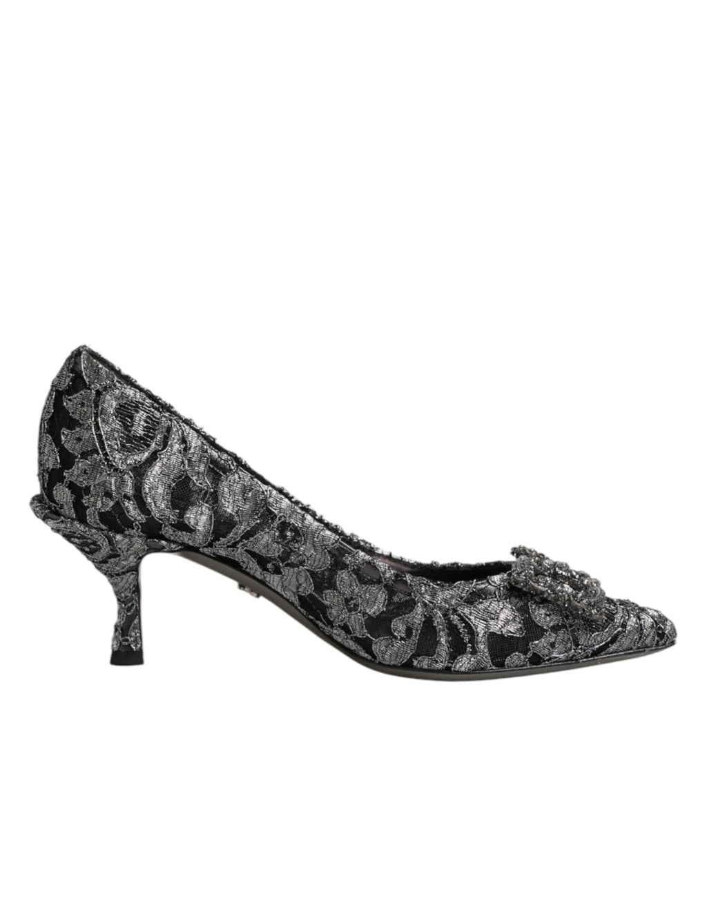 Dolce & Gabbana Silberne Spitzen-Pumps mit DG Amore Absatz