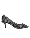 Dolce & Gabbana Silberne Spitzen-Pumps mit DG Amore Absatz