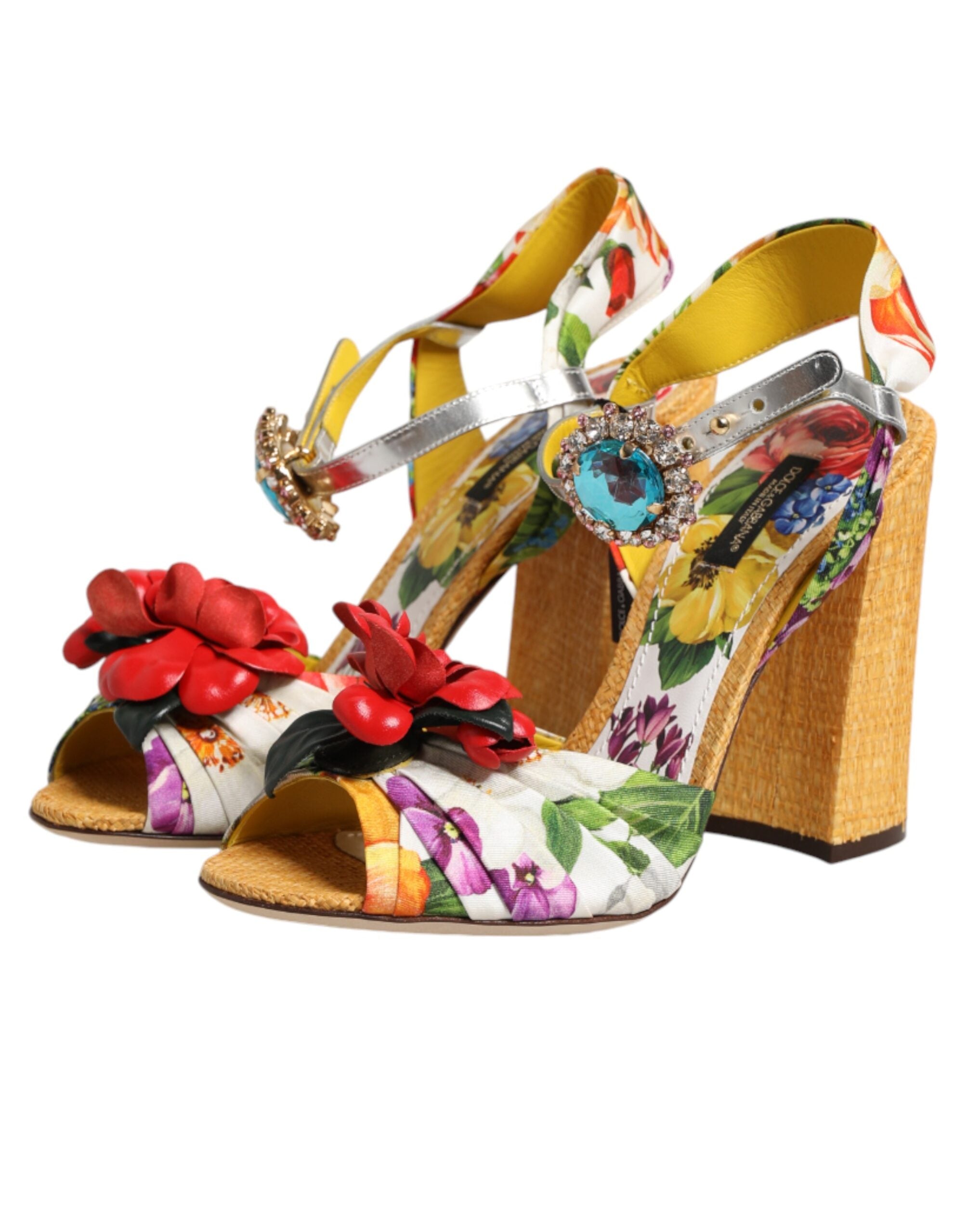 Dolce & Gabbana Multicolor Floral Crystal-Embellished Sandals