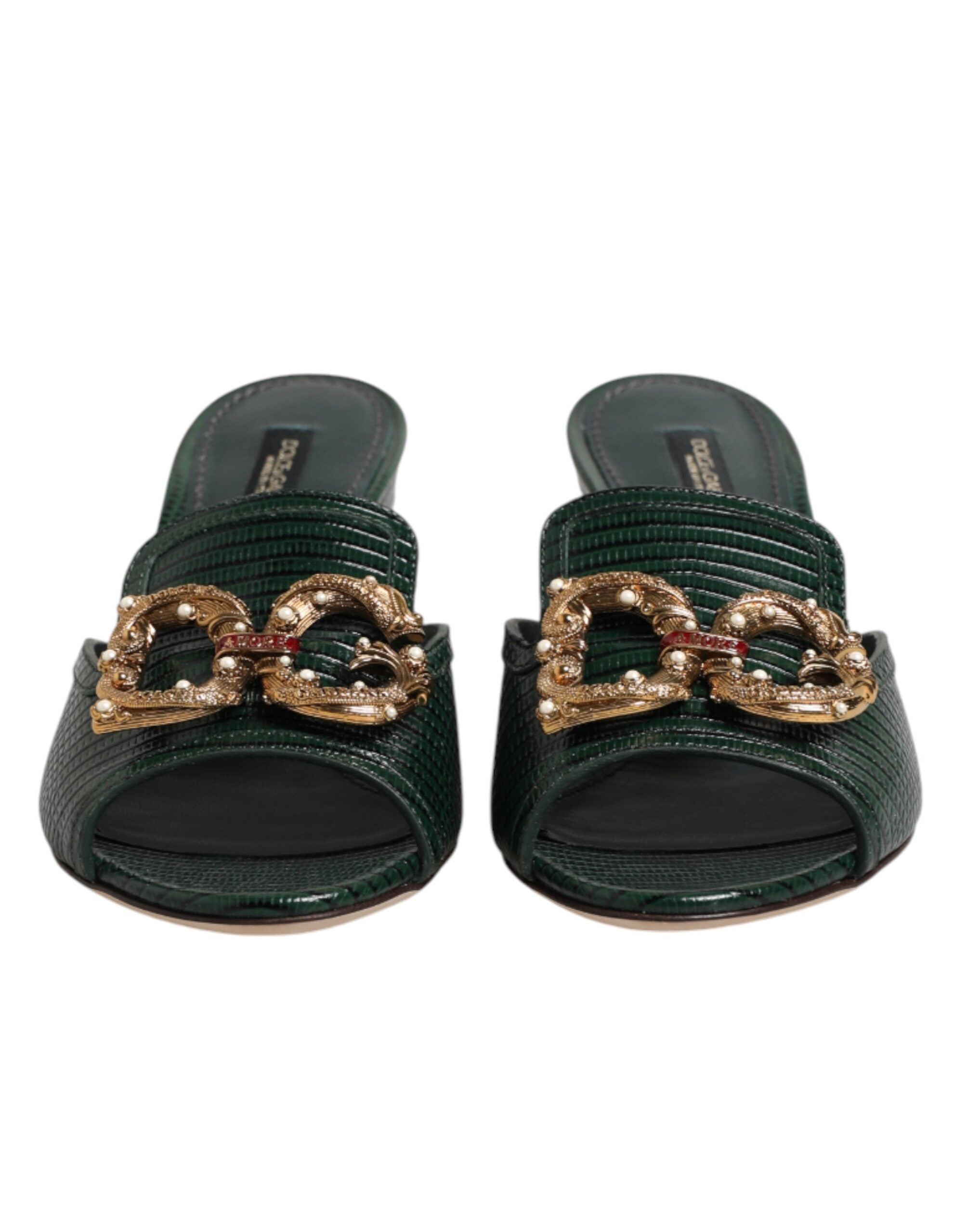 Dolce & Gabbana Grüne DG Amore Absatz-Pantoletten