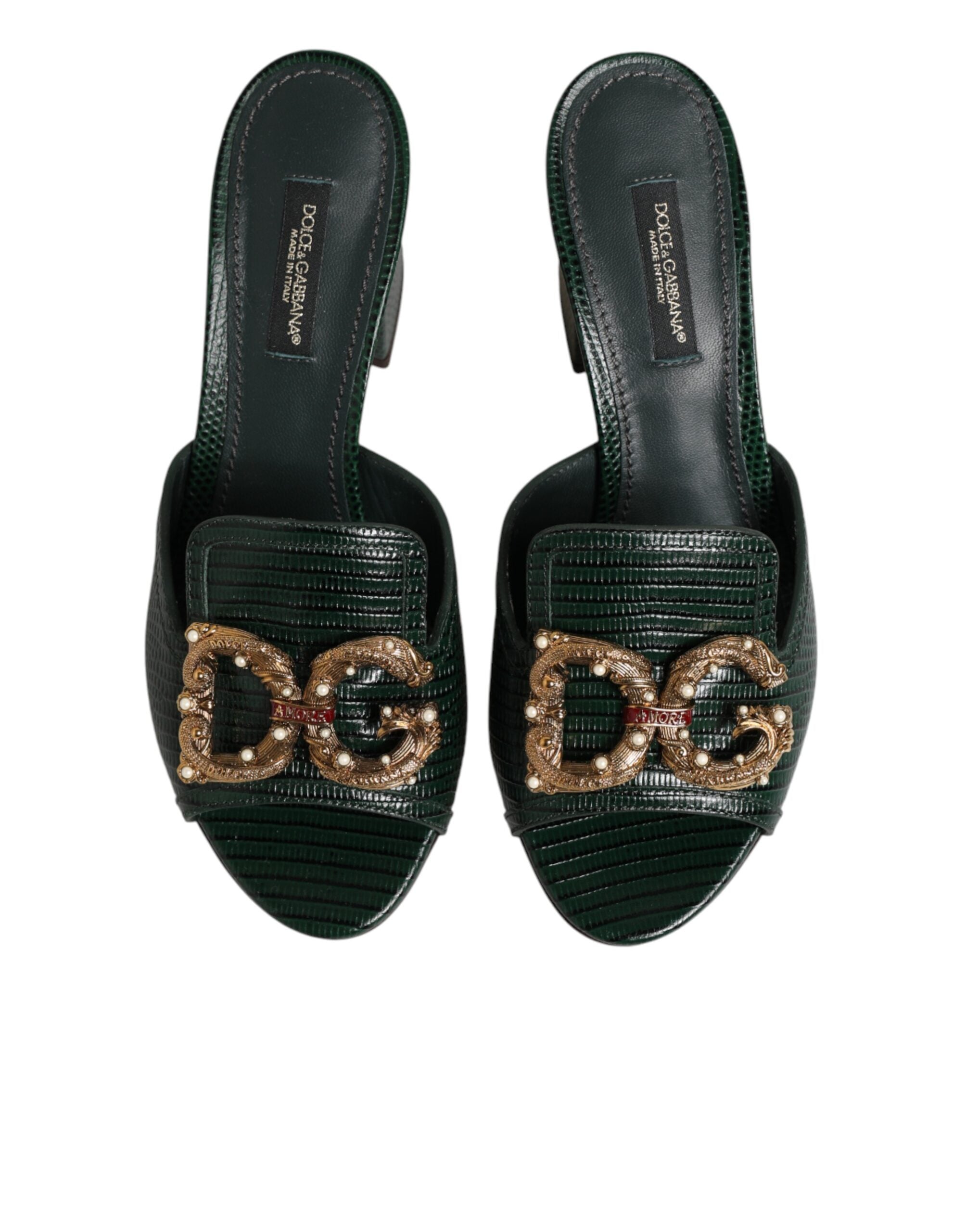 Dolce & Gabbana Grüne DG Amore Absatz-Pantoletten