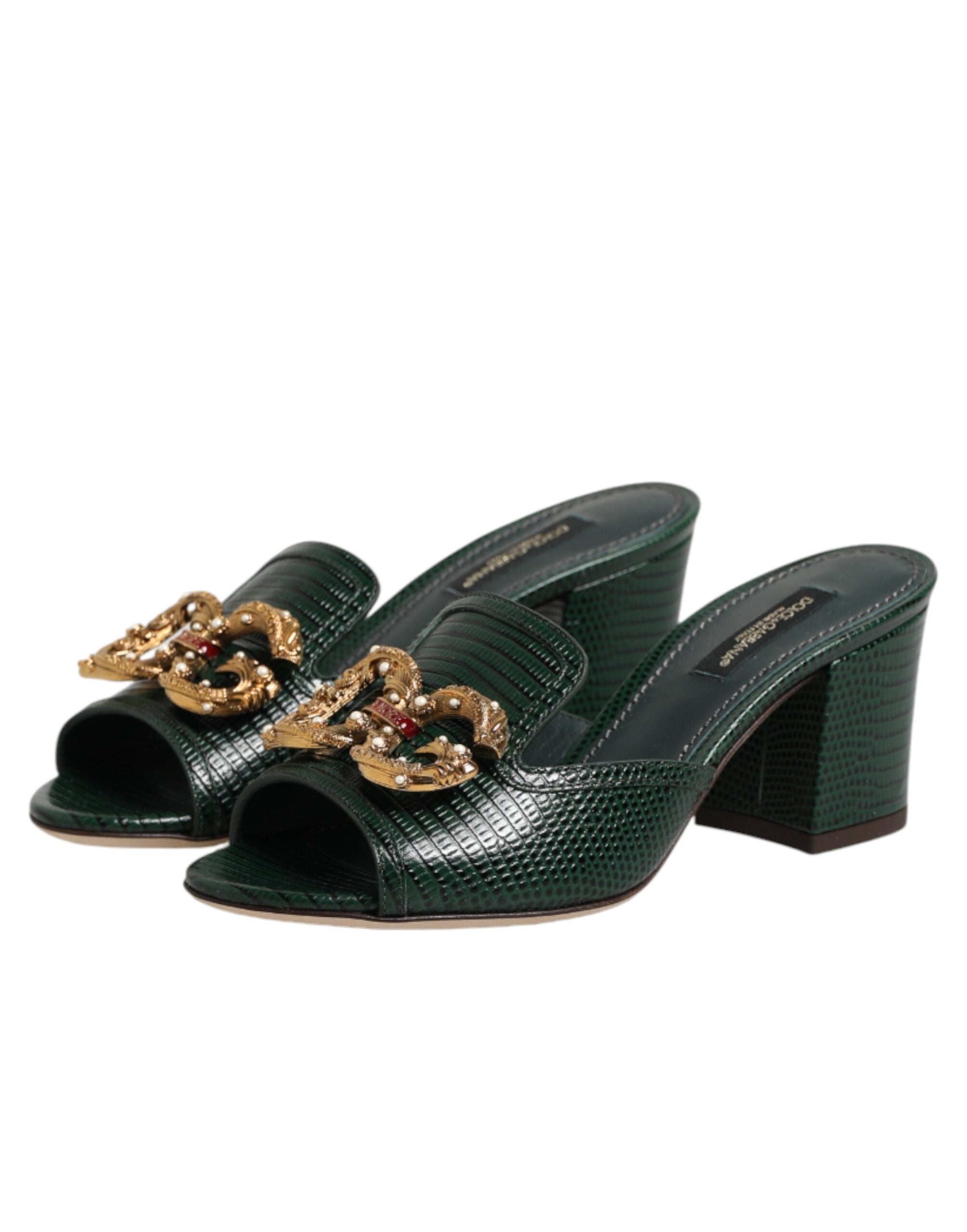 Dolce & Gabbana Grüne DG Amore Absatz-Pantoletten