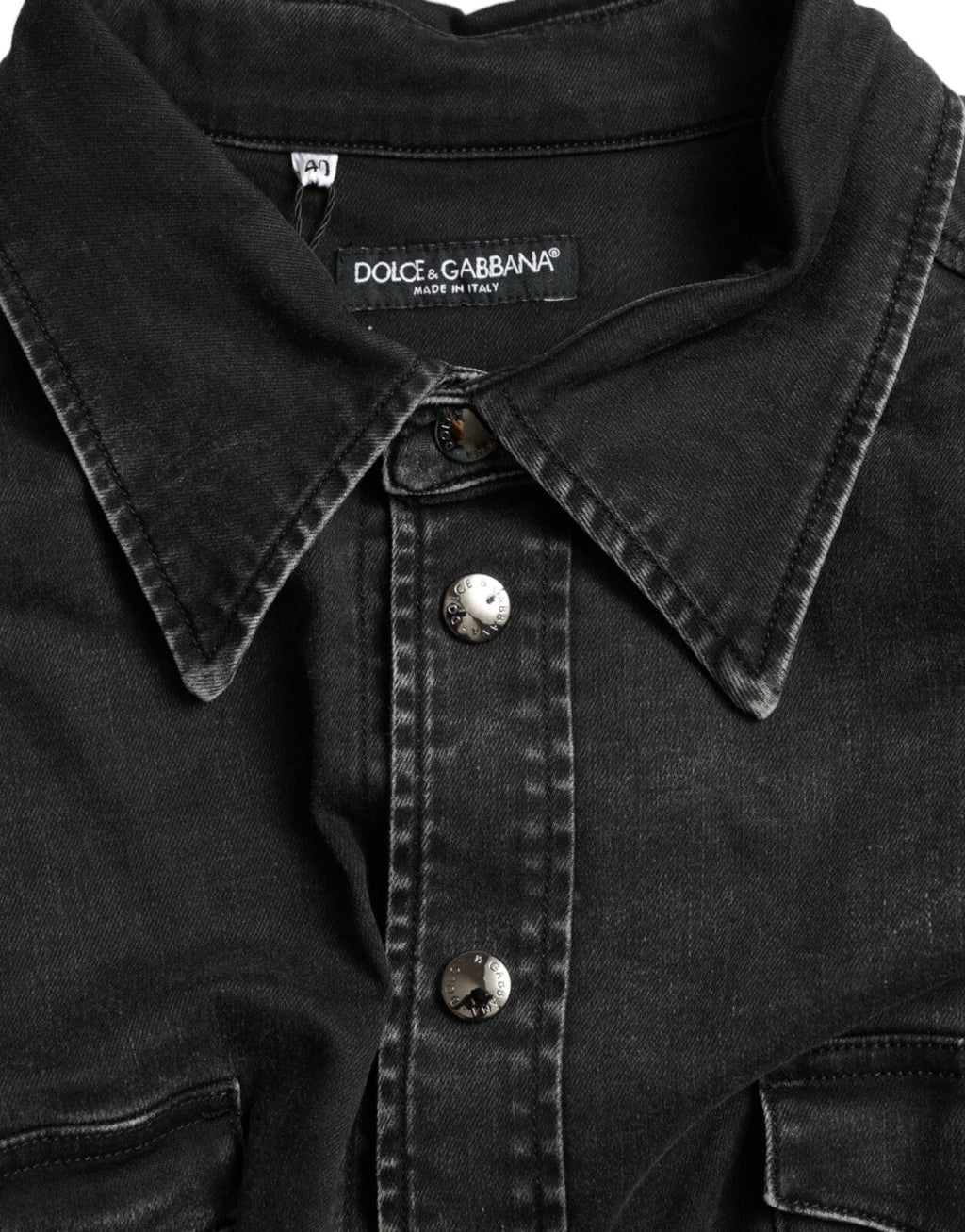 Dolce & Gabbana Black Long-Sleeve Cotton Denim Shirt