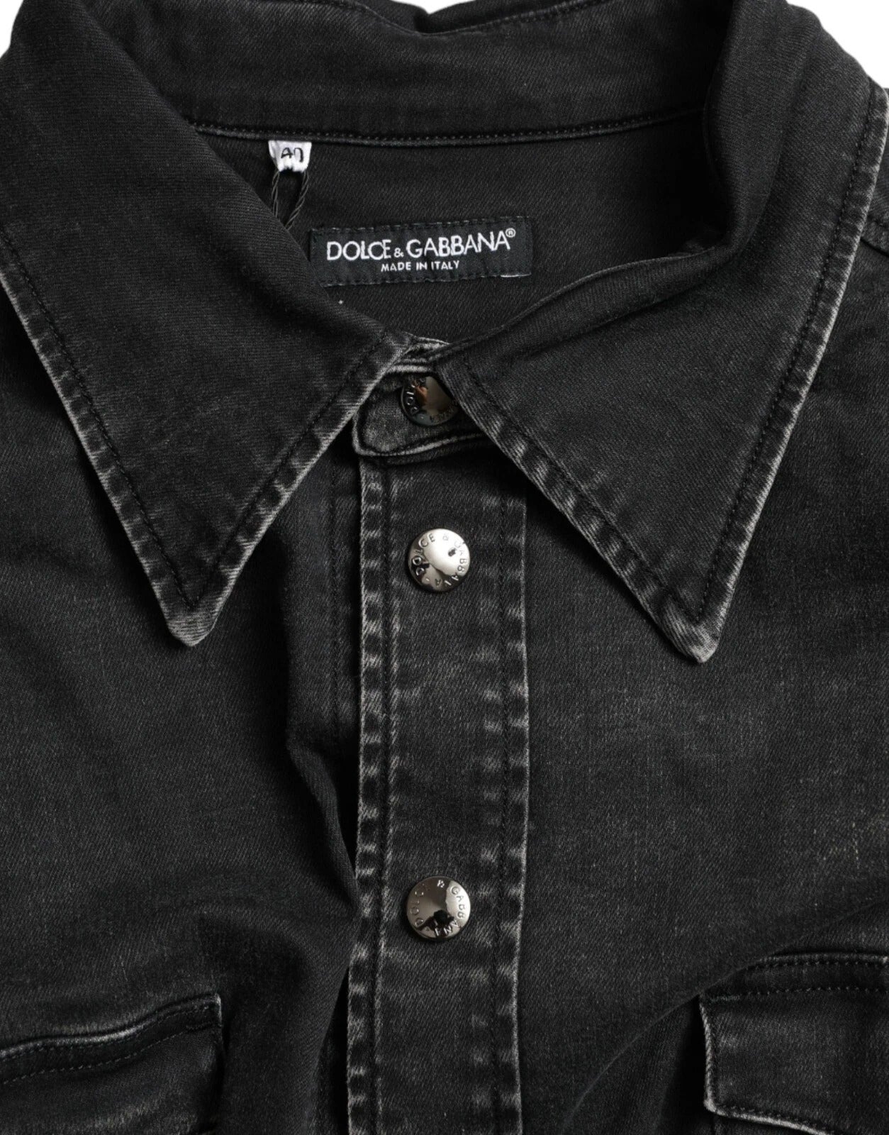 Dolce & Gabbana Black Long-Sleeve Cotton Denim Shirt