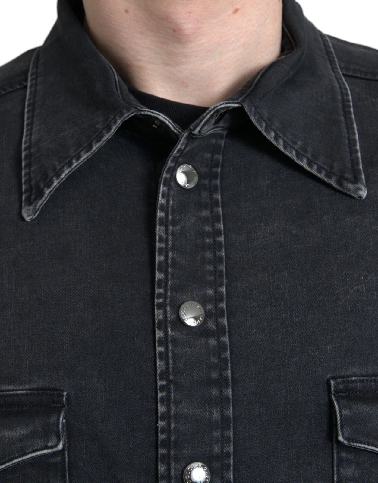 Dolce & Gabbana Black Long-Sleeve Cotton Denim Shirt