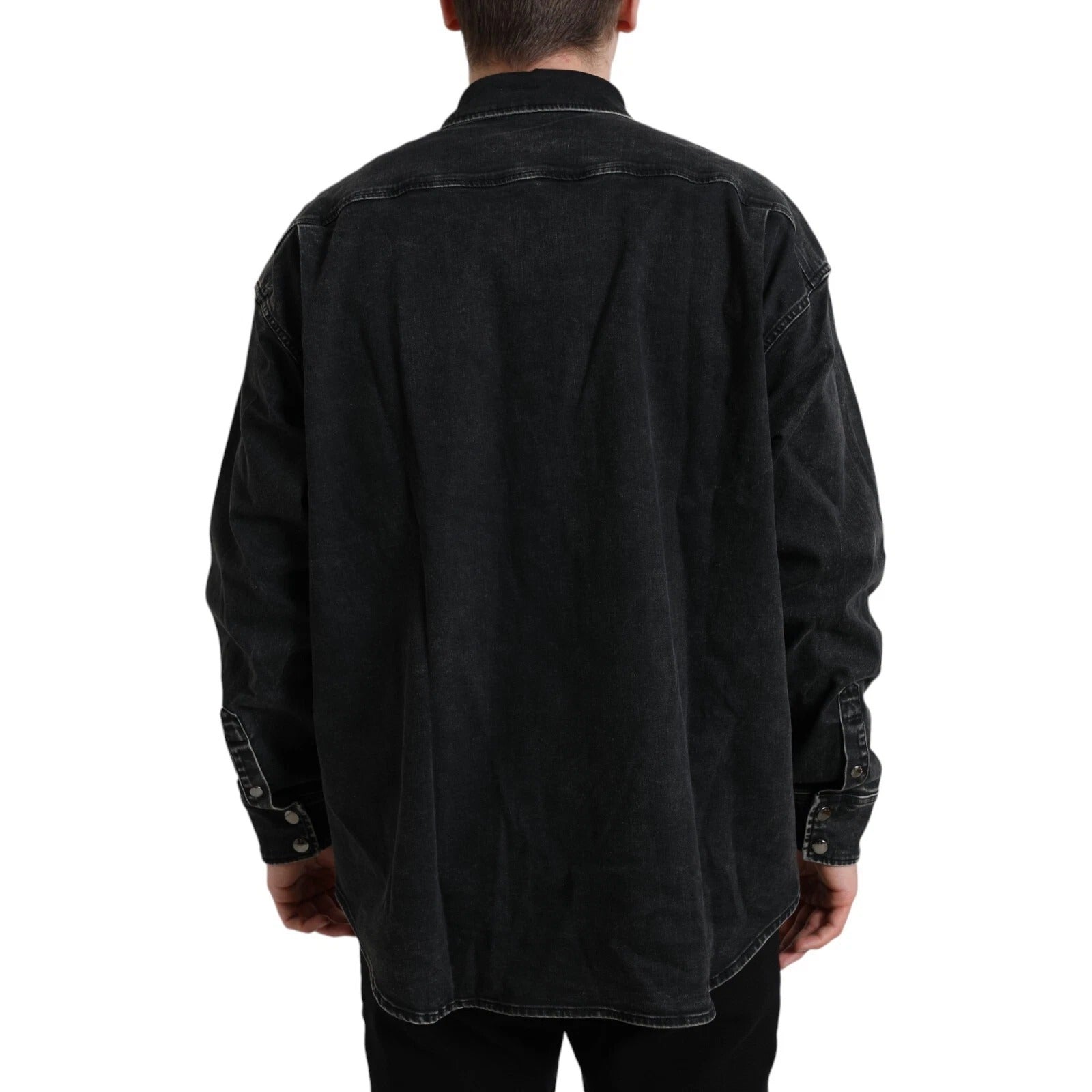 Dolce & Gabbana Black Long-Sleeve Cotton Denim Shirt
