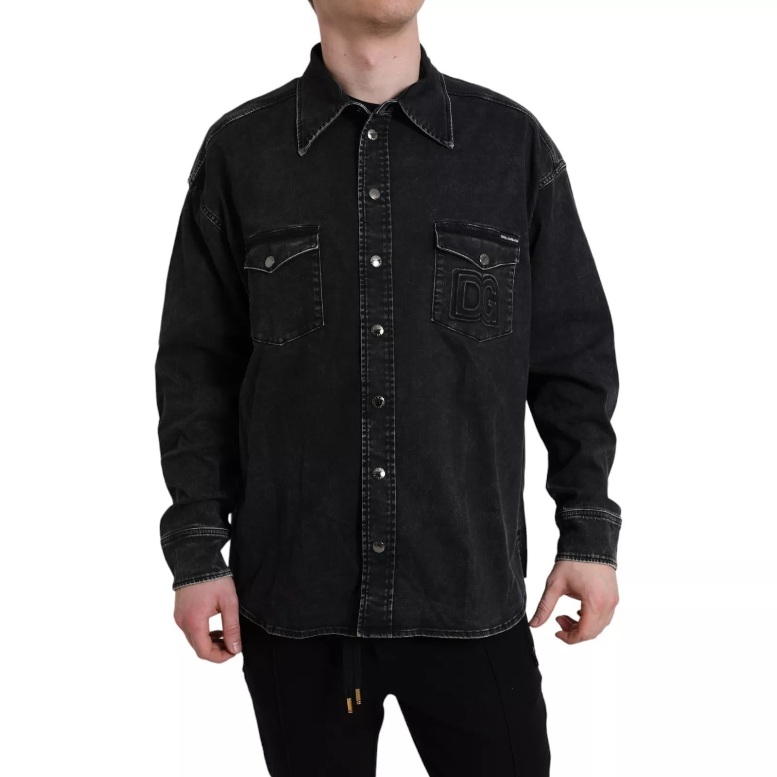 Dolce & Gabbana Black Long-Sleeve Cotton Denim Shirt