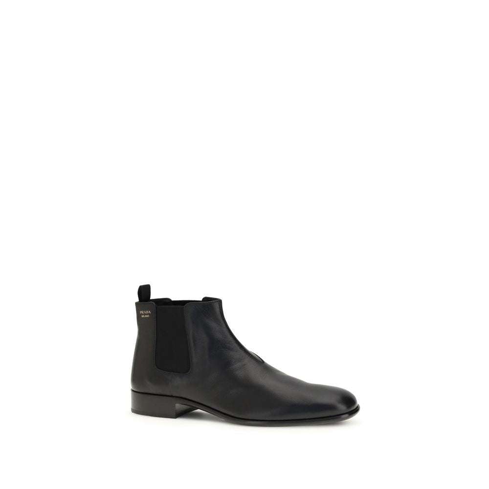 Prada Schwarze Kalbshaut Bos Taurus Stiefeletten