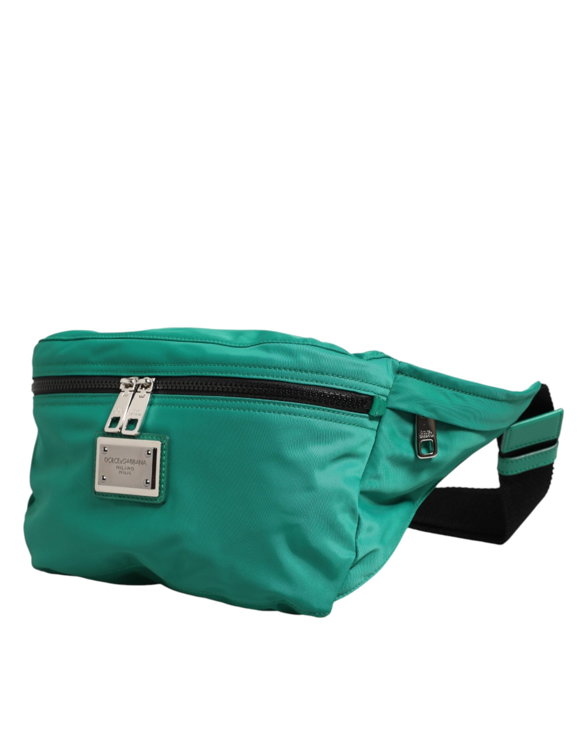 Dolce & Gabbana Grüne Logo-Plakette aus Nylon für die Taille, Herren-Borse-Tasche