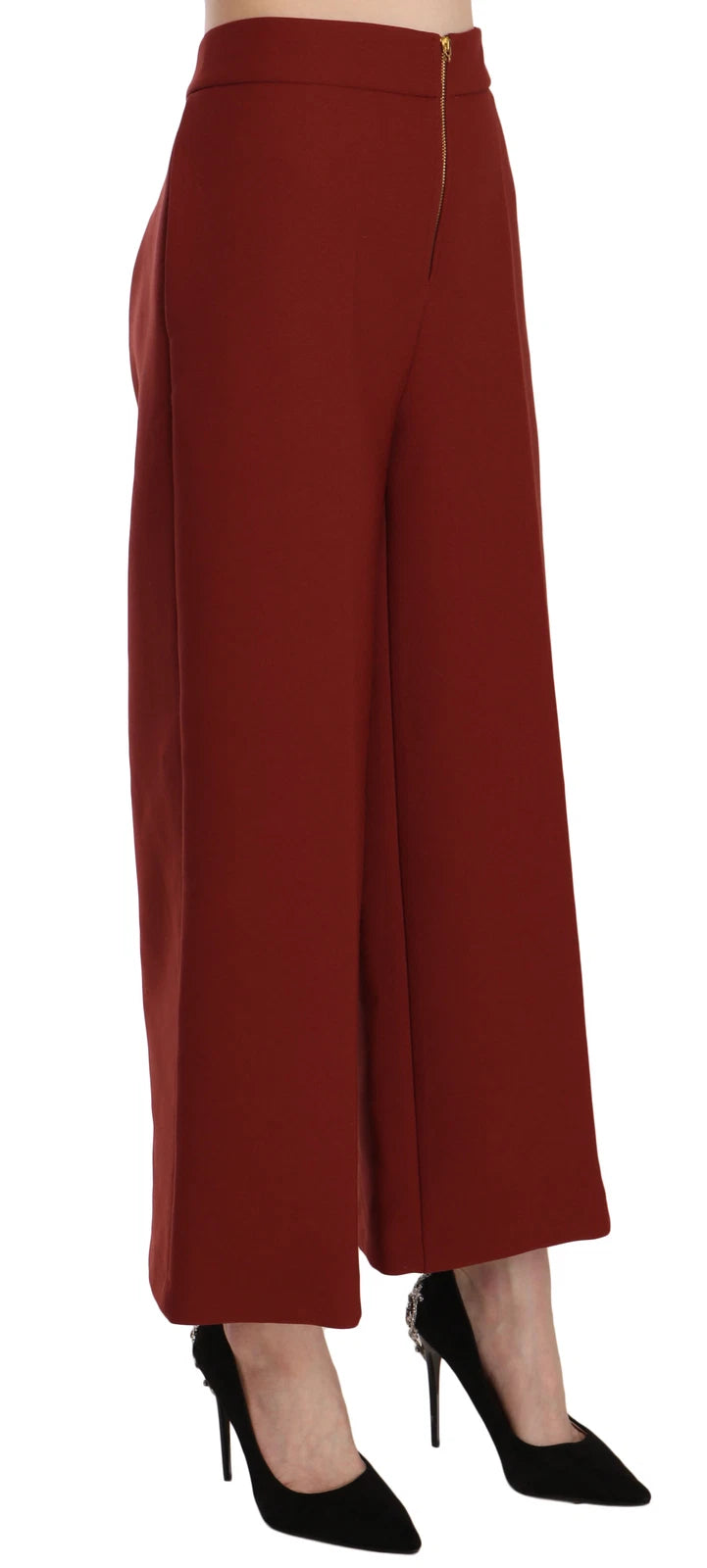Jucca Red, high-waisted, cropped flare trousers in a dress-like style