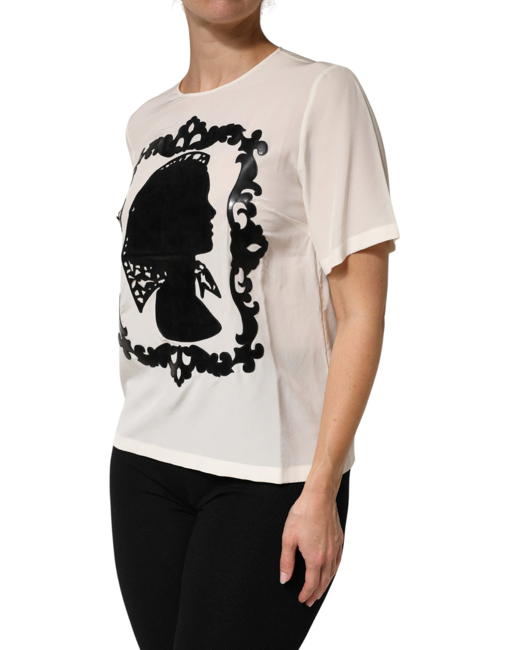 Dolce & Gabbana Silk Top with Silhouette Detail and Short Sleeves