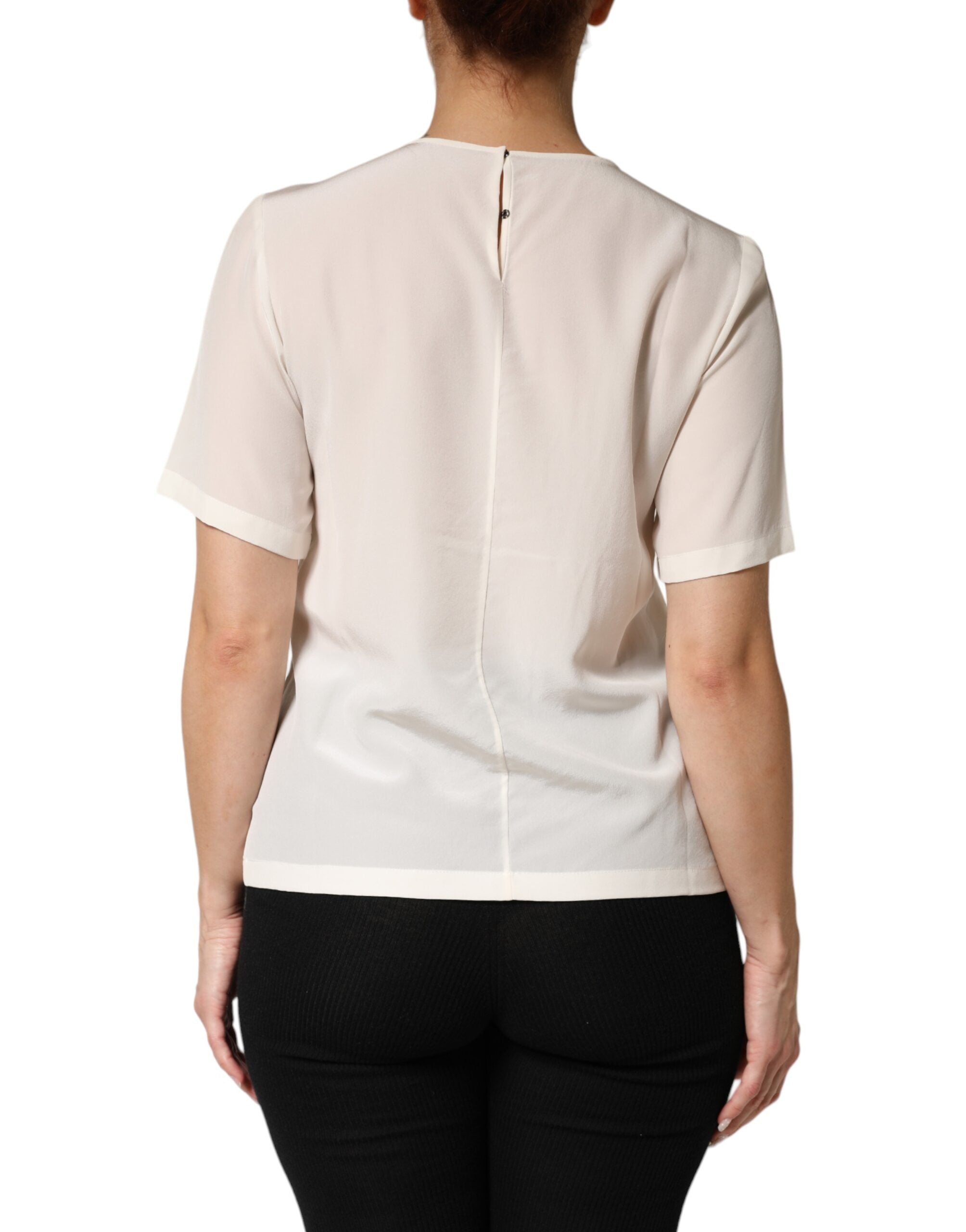 Dolce & Gabbana Silk Top with Silhouette Detail and Short Sleeves