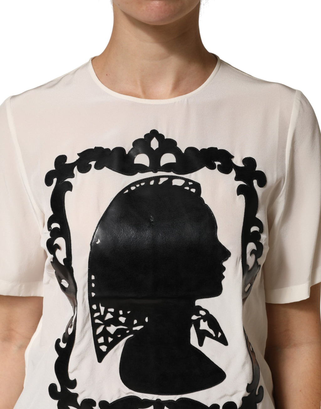 Dolce & Gabbana Silk Top with Silhouette Detail and Short Sleeves