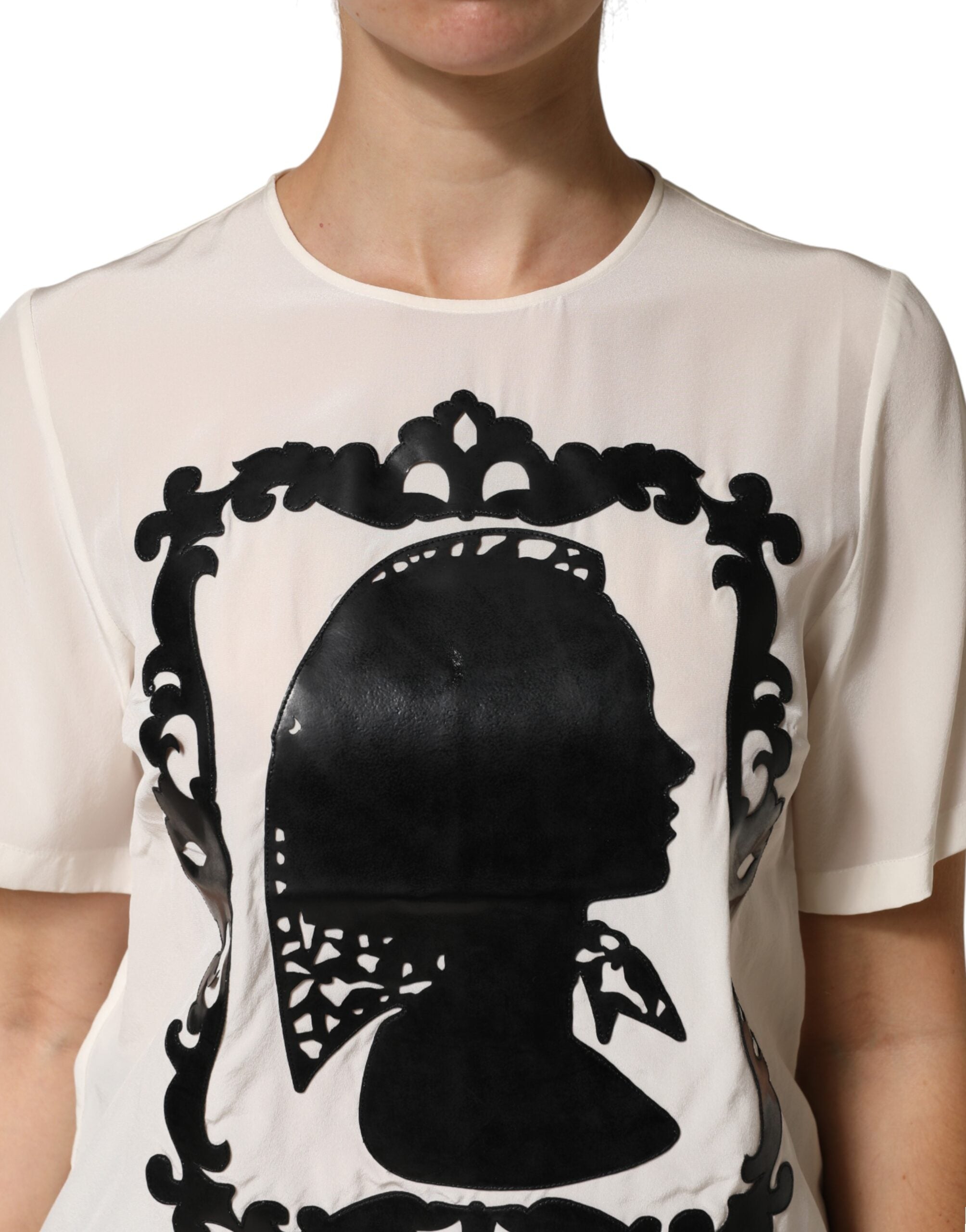 Dolce & Gabbana Silk Top with Silhouette Detail and Short Sleeves
