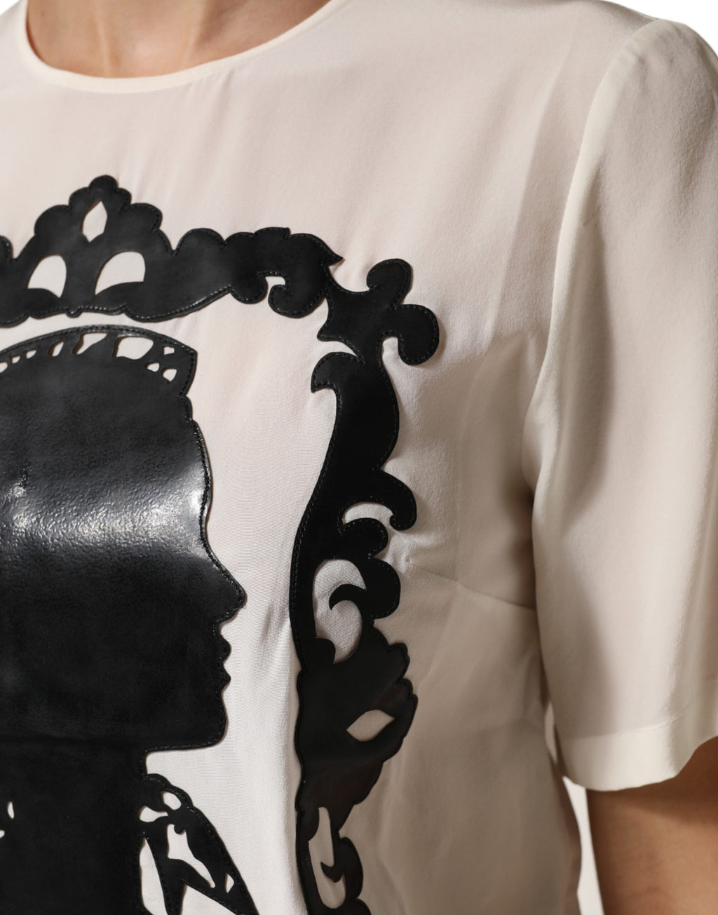 Dolce & Gabbana Silk Top with Silhouette Detail and Short Sleeves