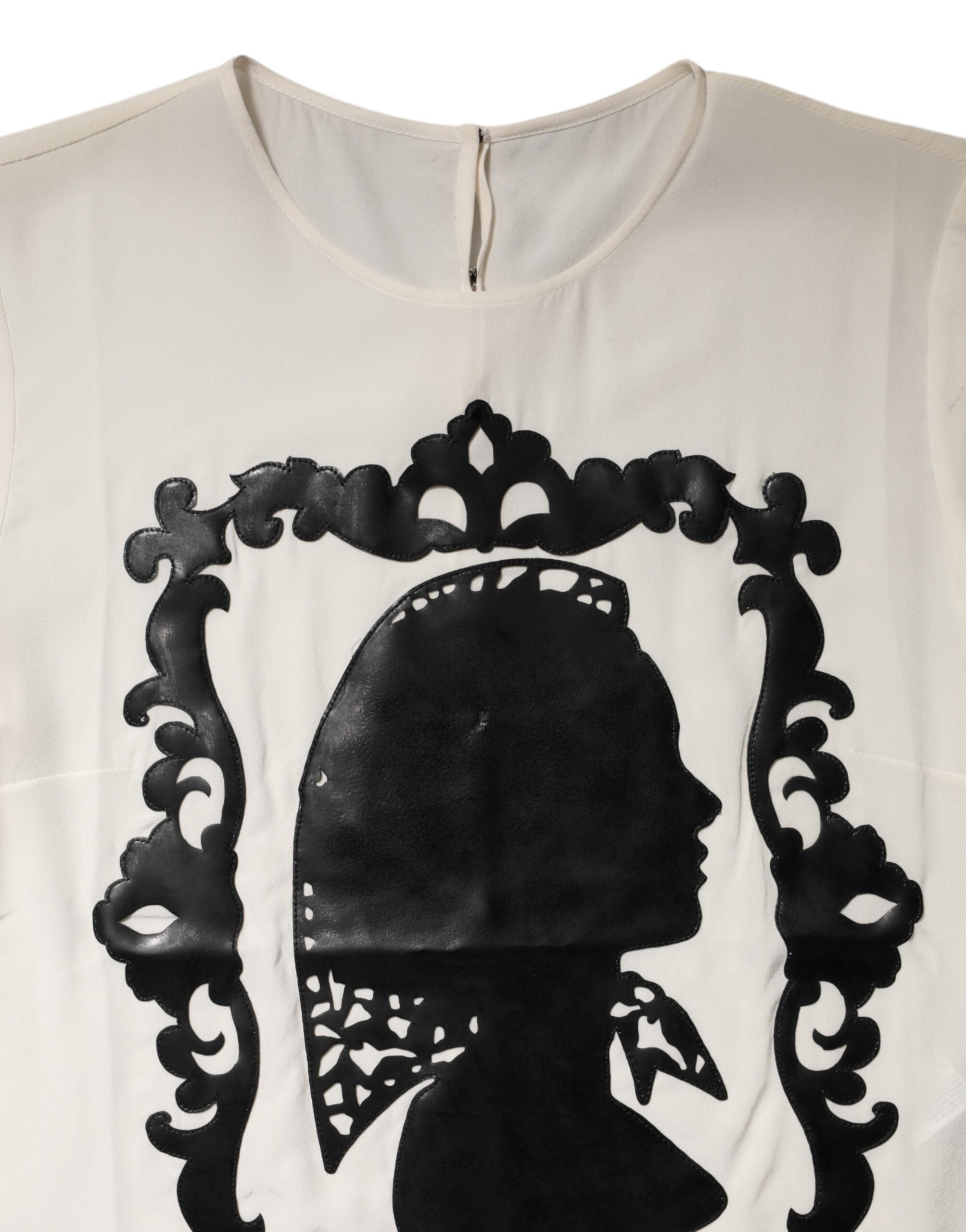 Dolce & Gabbana Silk Top with Silhouette Detail and Short Sleeves