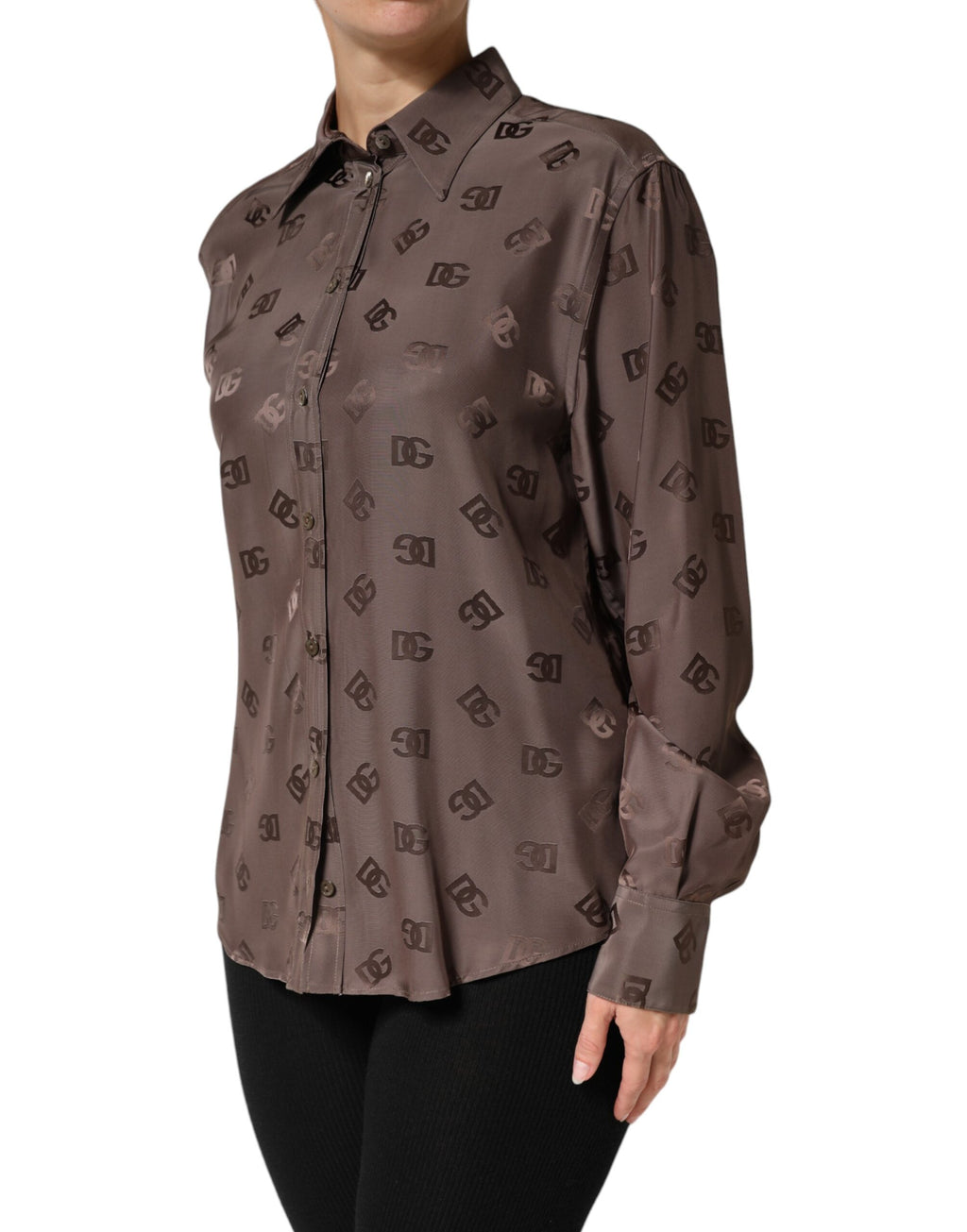 Dolce & Gabbana Logo Long-Sleeve Collared Shirt in Brown