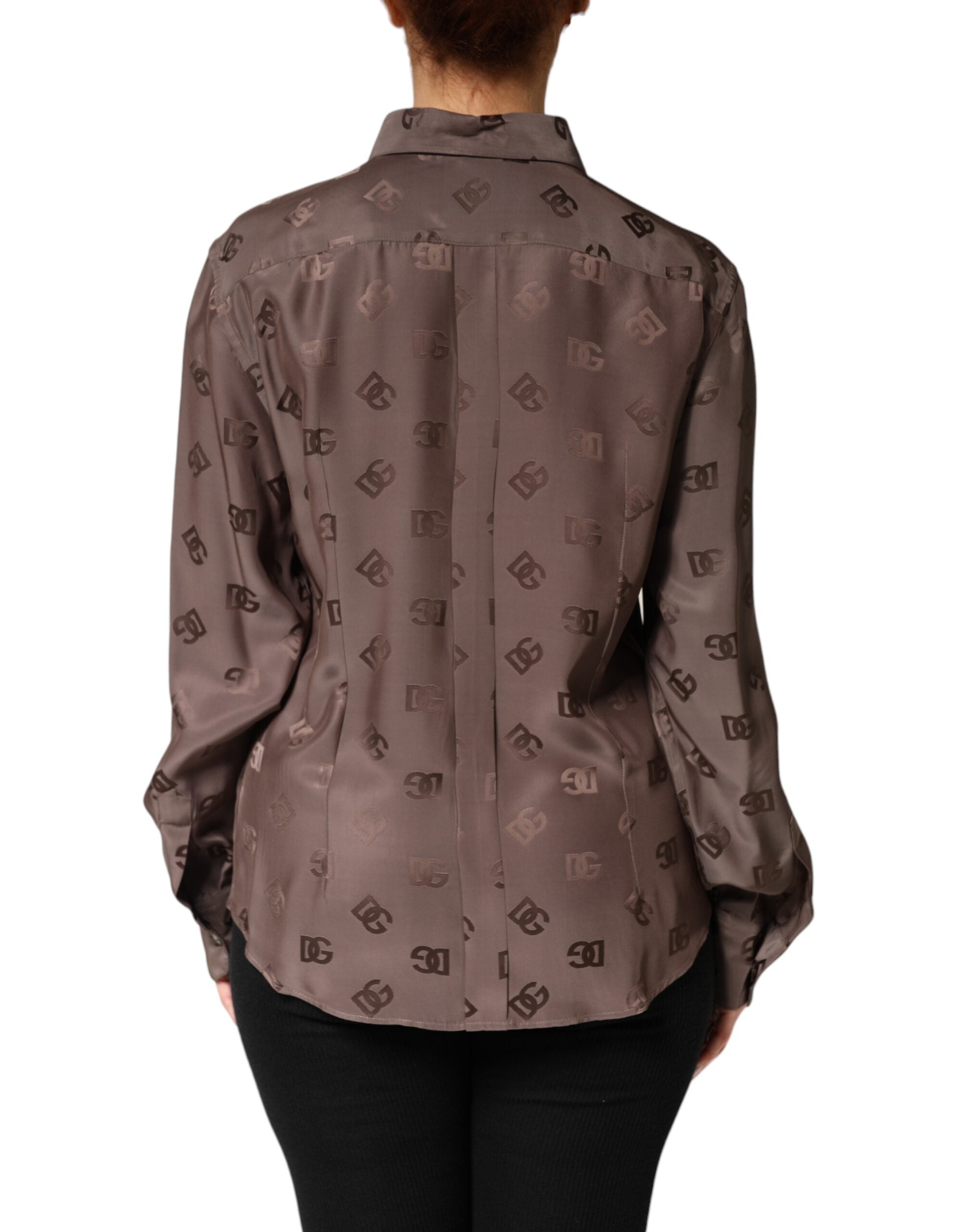 Dolce & Gabbana Logo Long-Sleeve Collared Shirt in Brown