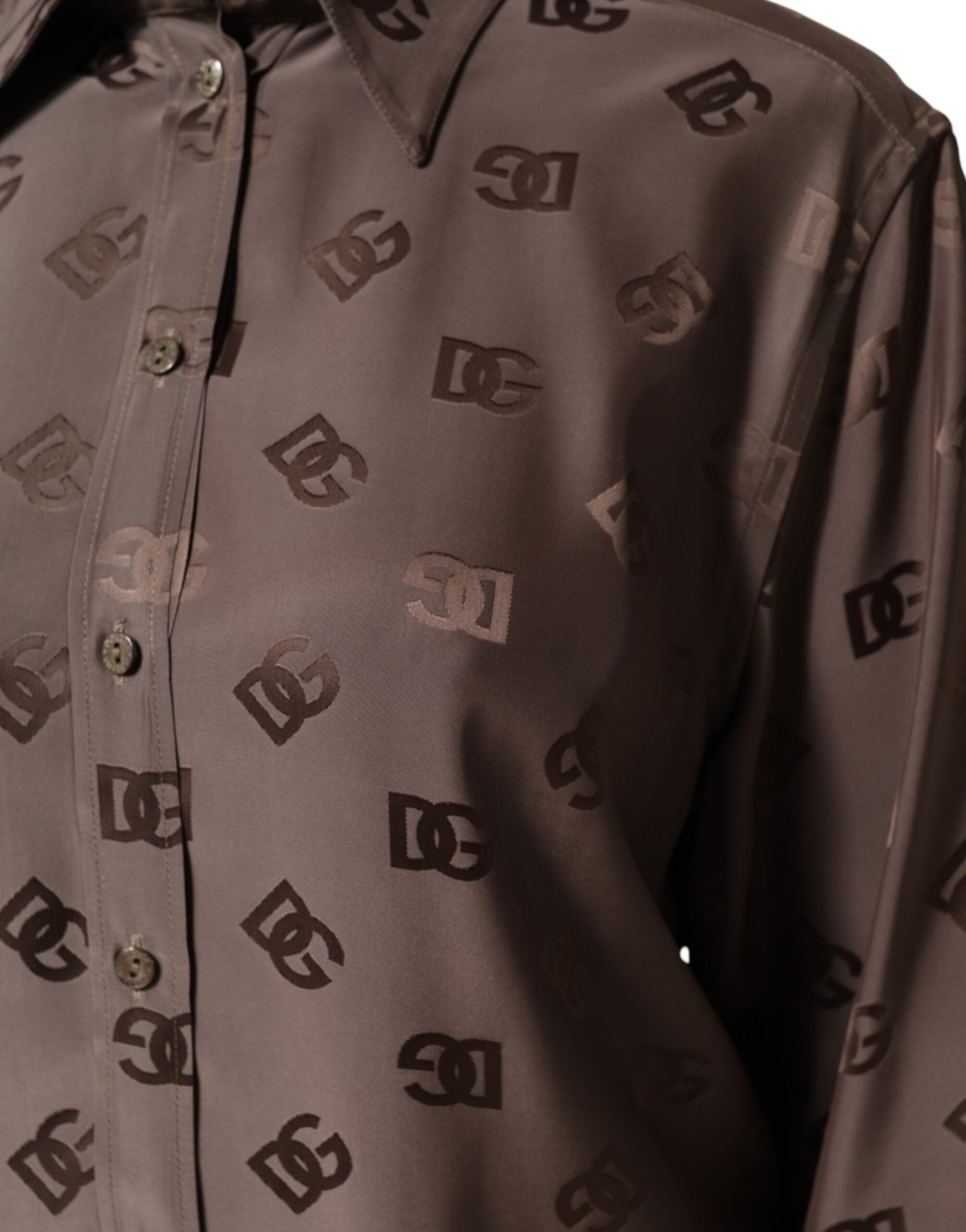 Dolce & Gabbana Logo Long-Sleeve Collared Shirt in Brown