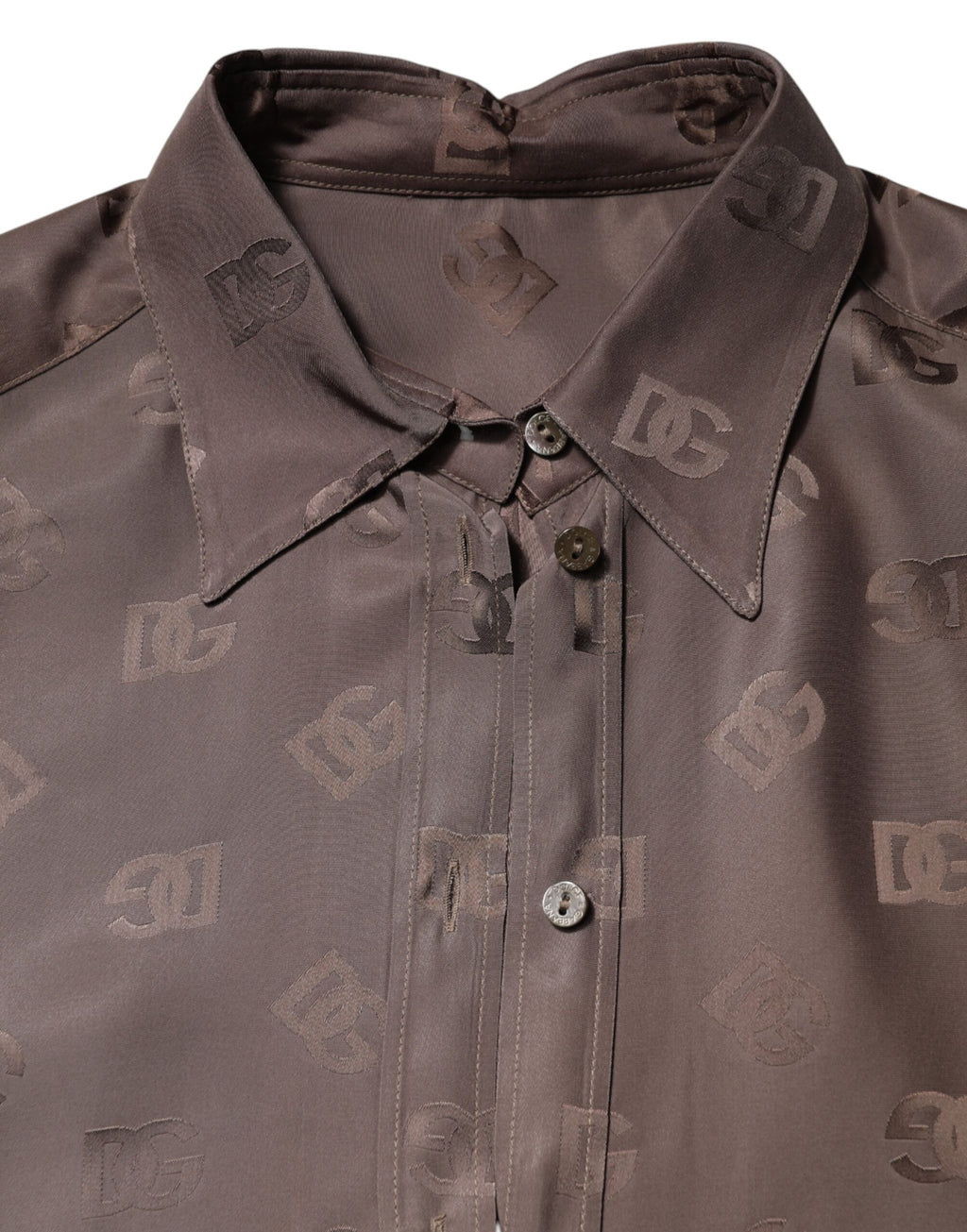 Dolce & Gabbana Logo Long-Sleeve Collared Shirt in Brown