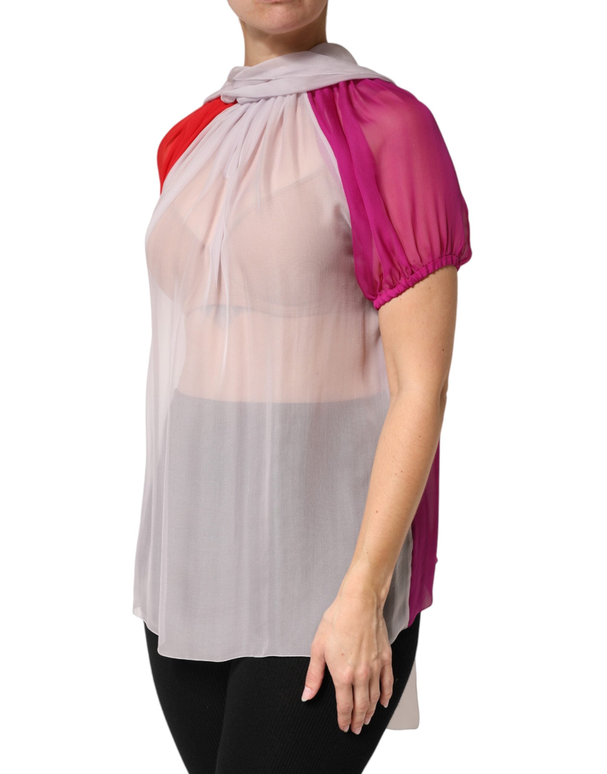 Dolce & Gabbana Silk Blouse with Short Sleeves and Colorful Patterns