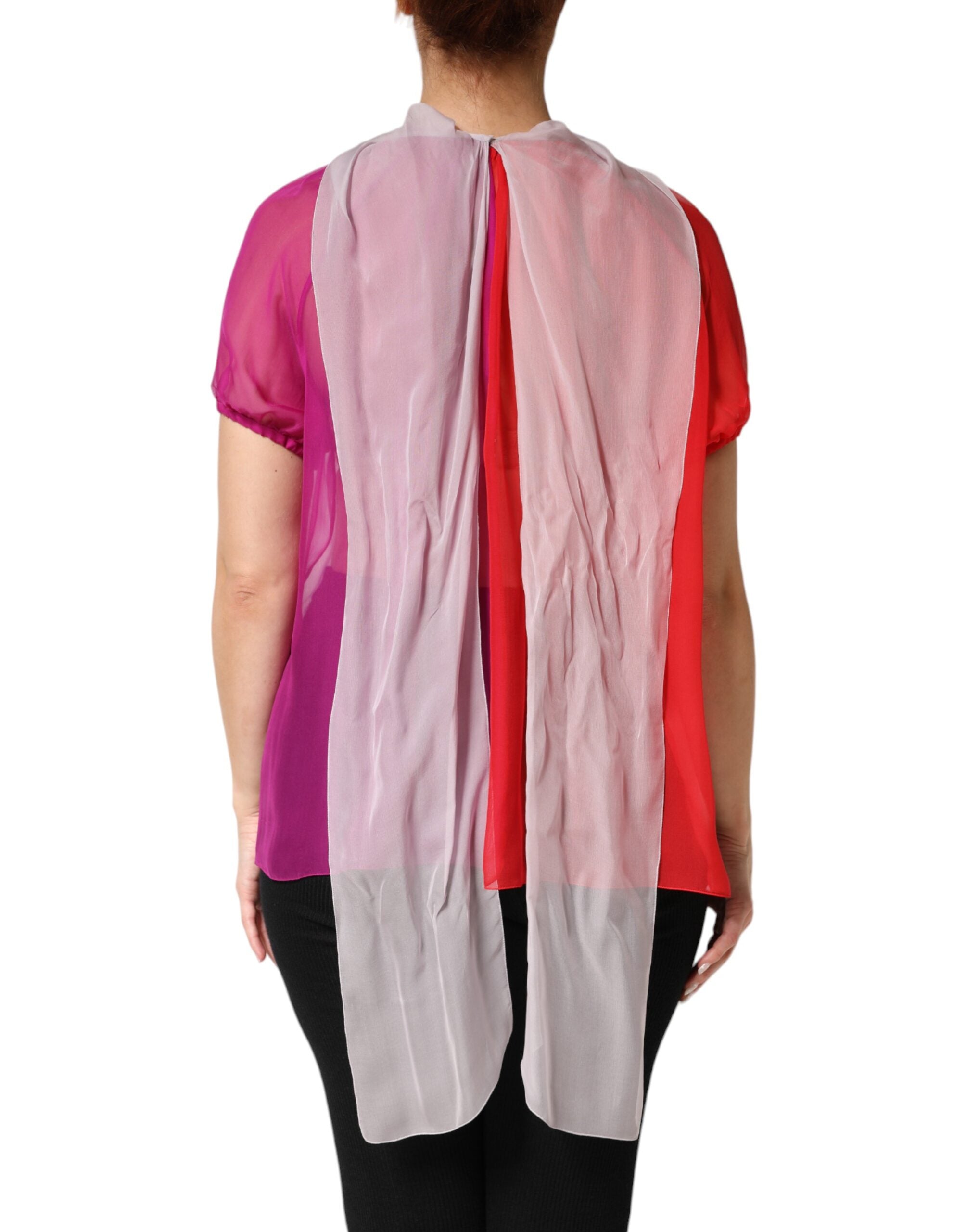 Dolce & Gabbana Silk Blouse with Short Sleeves and Colorful Patterns